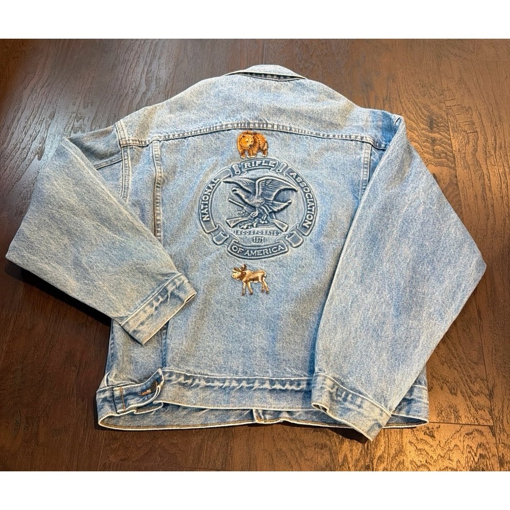 Vintage NRA Denim Jacket Blue Embossed National Rifle Association USA Small
